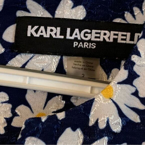 Karl Lagerfeld Paris Dress Blue Yellow Floral Lined Bottom Ruffles Sz 2 see pics - Picture 3 of 7